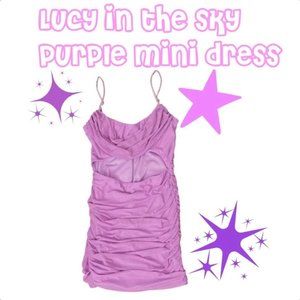 Purple ruffle Lucy in the Sky mini dress with cut out and gem straps